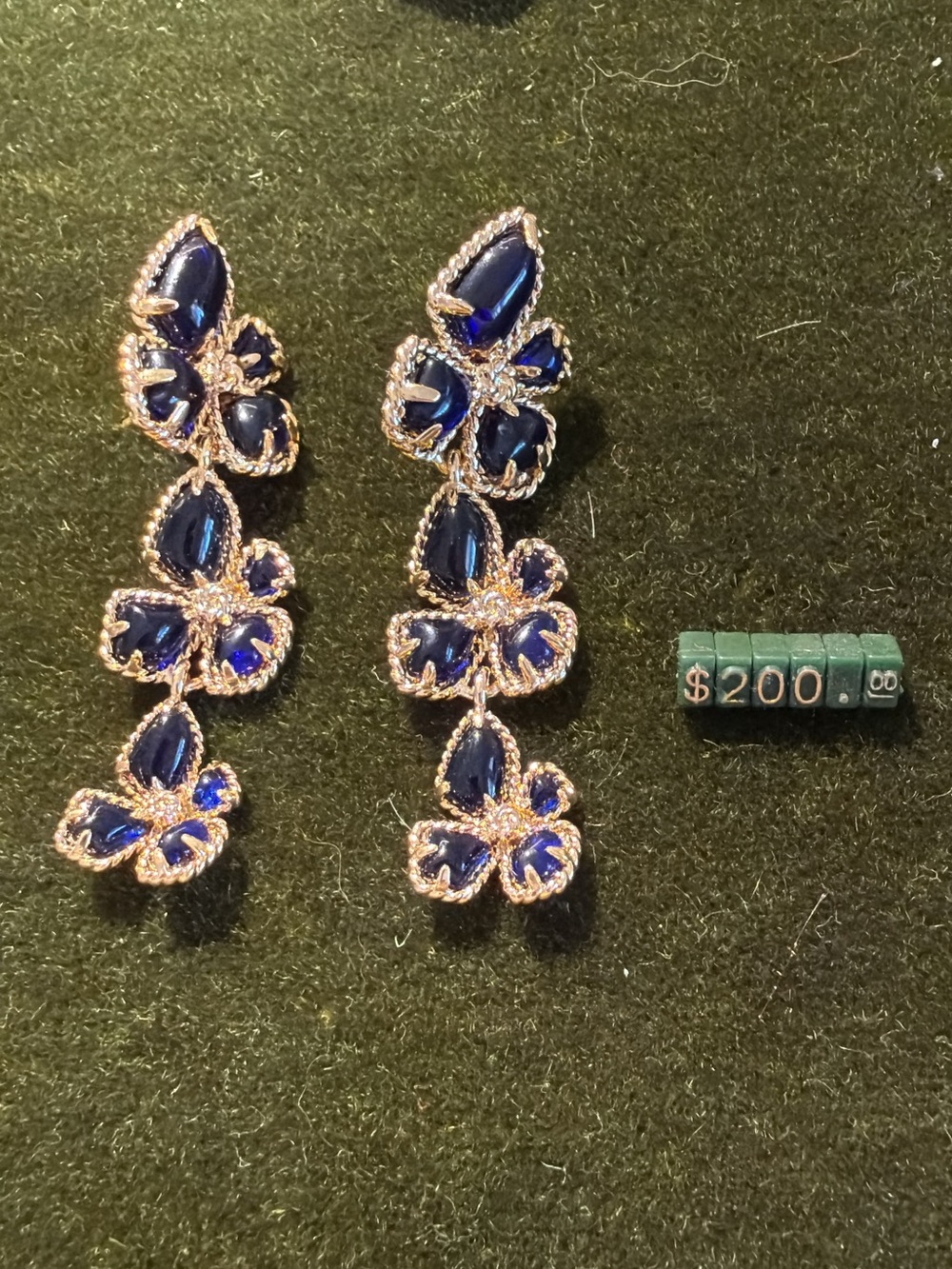 Zimmermann Navy Blue Crystal Floral Drop Earrings - Gold